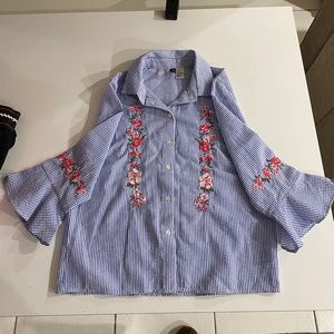 Blue Stripped Floral Blouse